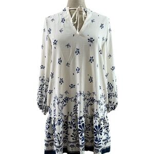 Rachel Zoe Elegant White and Blue Floral Dress